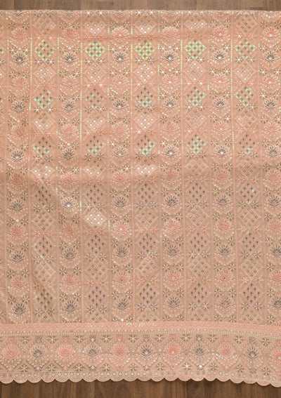 Peach Threadwork Georgette Unstitched Salwar Kameez-Koskii