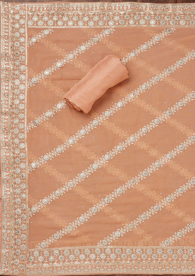 Peach Threadwork Georgette Unstitched Salwar Suit-Koskii