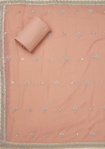 Peach Threadwork Georgette Unstitched Salwar Suit-Koskii