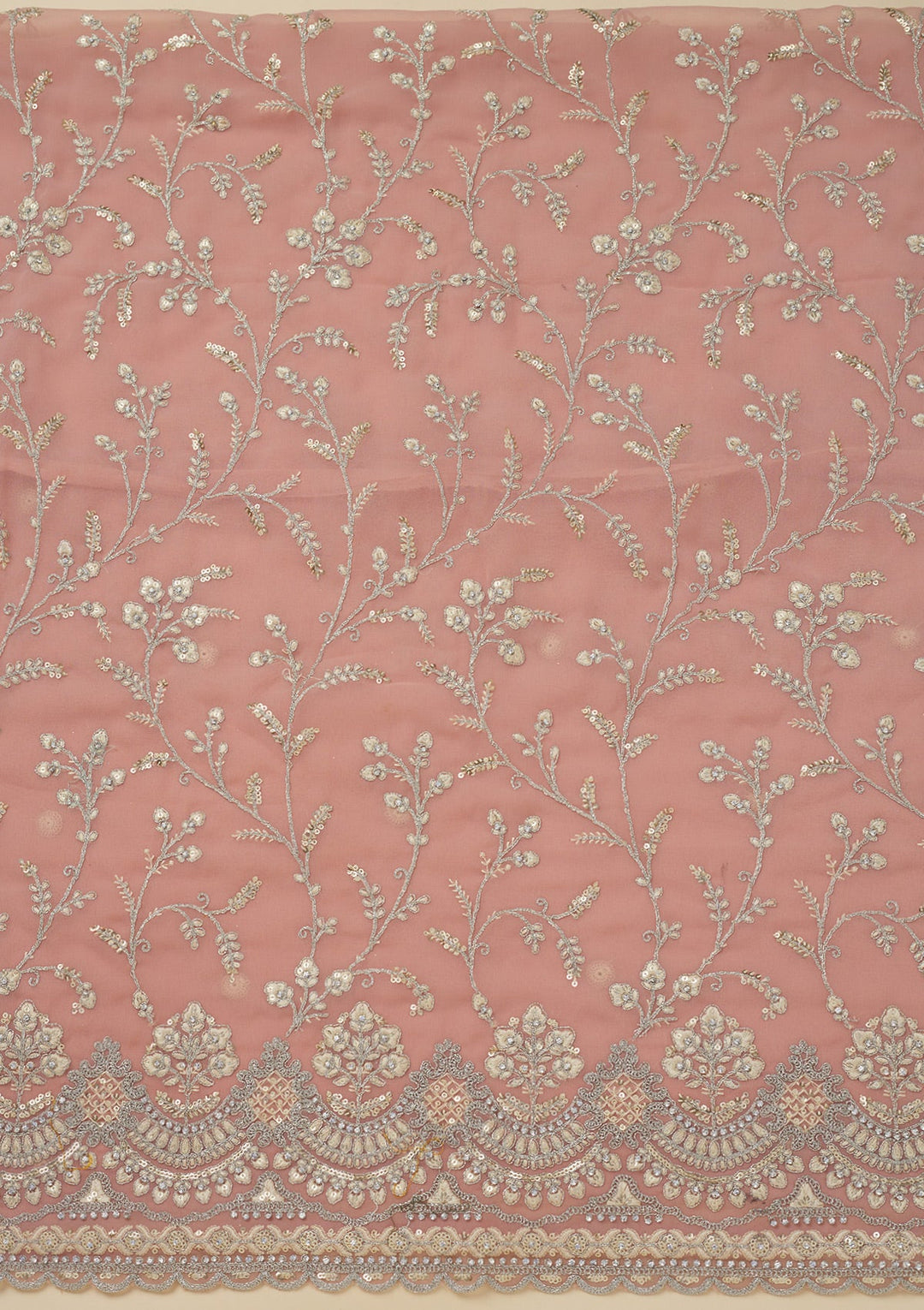 Peach Threadwork Georgette Unstitched Salwar Suit-Koskii