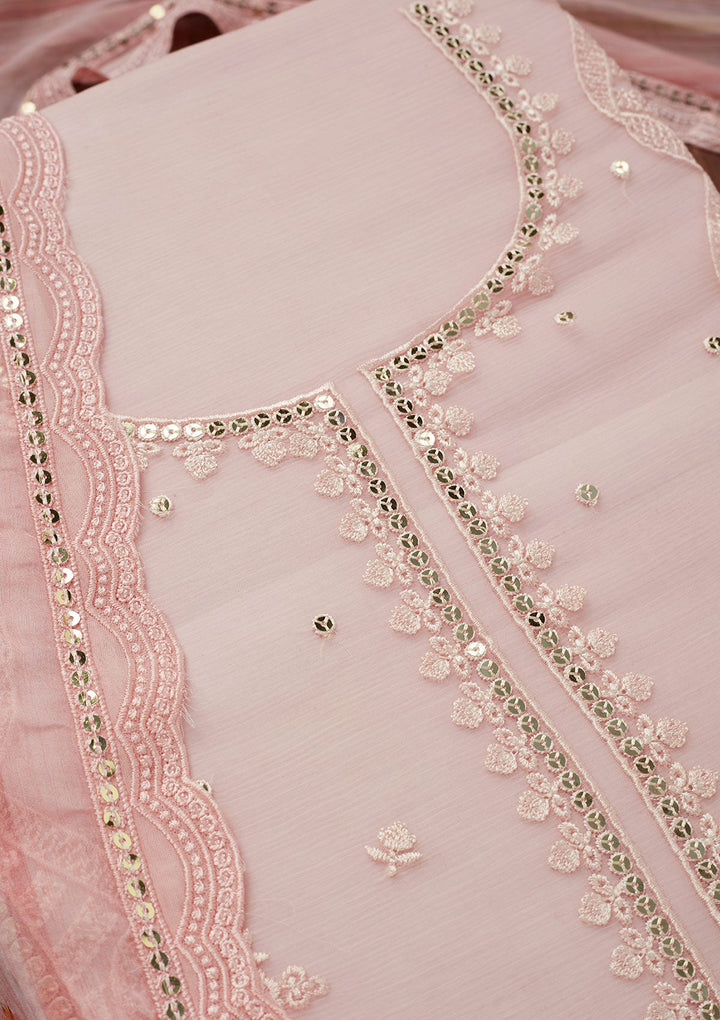 Peach Threadwork Georgette Unstitched Salwar Suit-Koskii