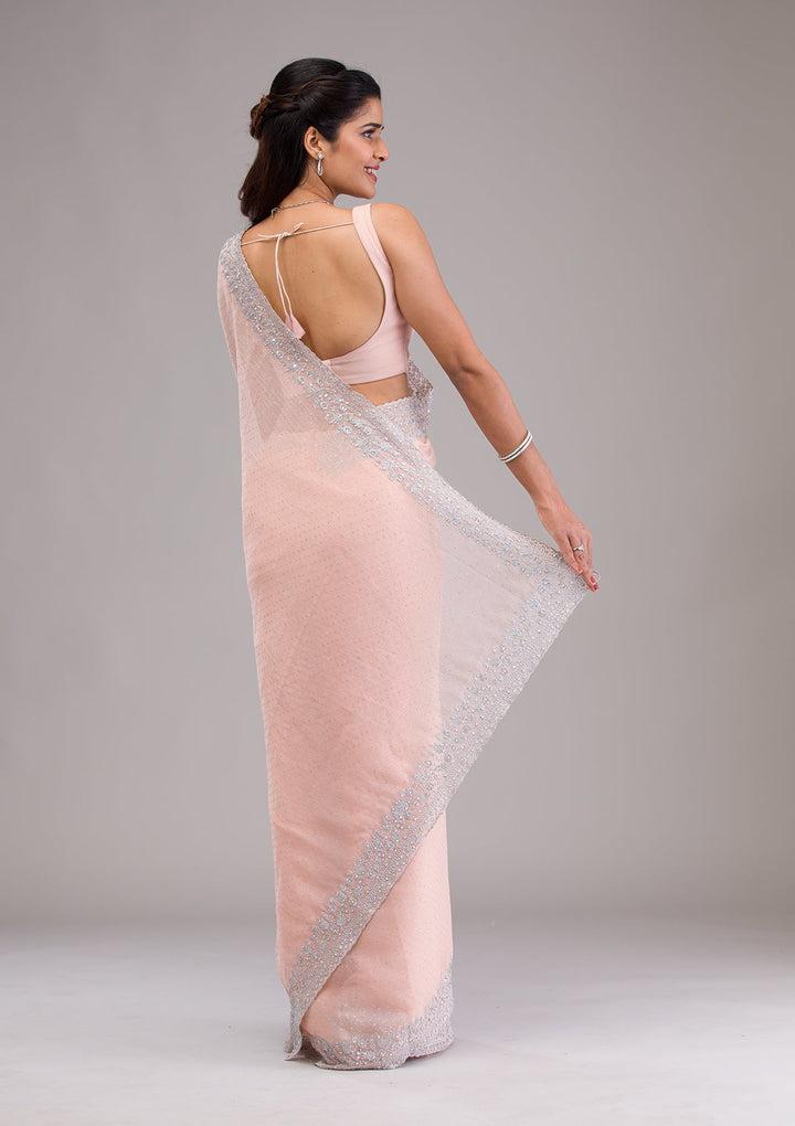 Peach Threadwork Georgette Saree-Koskii