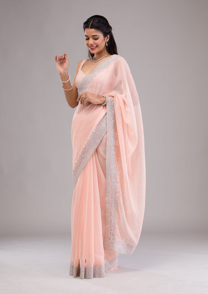 Peach Threadwork Georgette Saree-Koskii