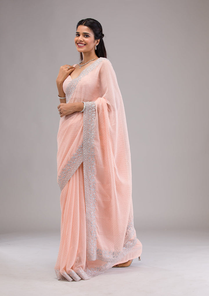 Peach Threadwork Georgette Saree-Koskii