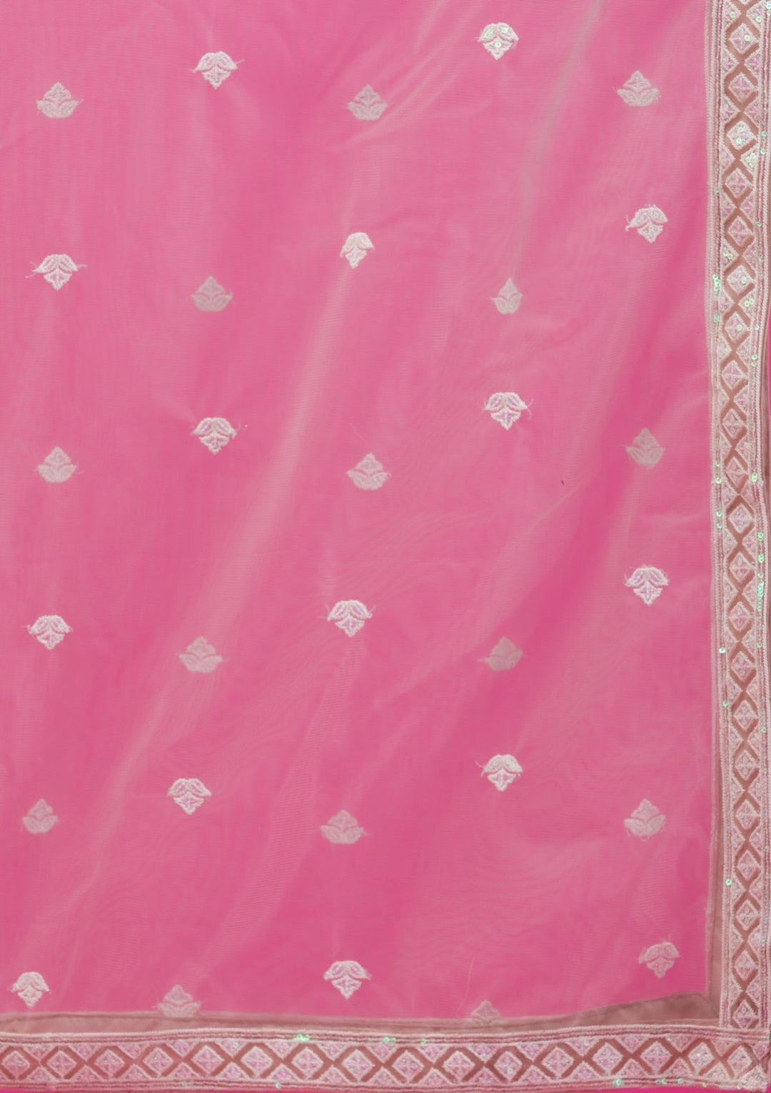 Peach Threadwork Net Readymade Lehenga-Koskii