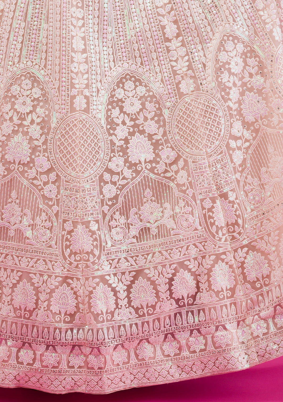 Peach Threadwork Net Readymade Lehenga-Koskii