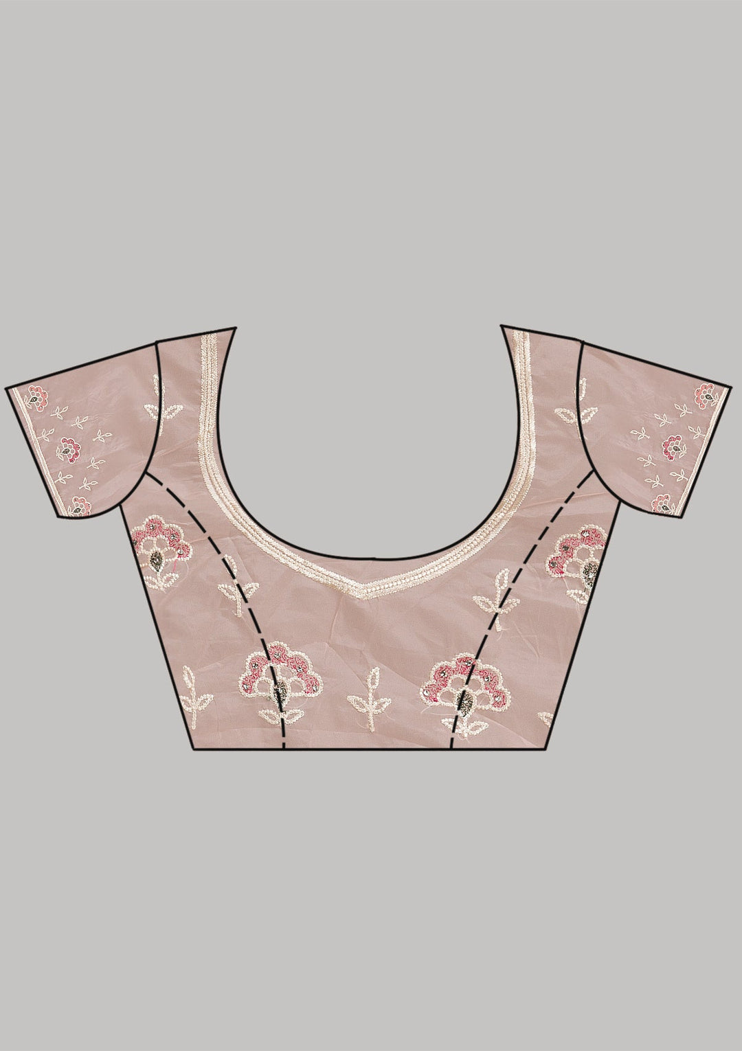 Peach Threadwork Organza Saree-Koskii