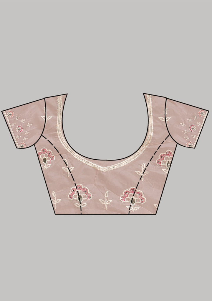 Peach Threadwork Organza Saree-Koskii