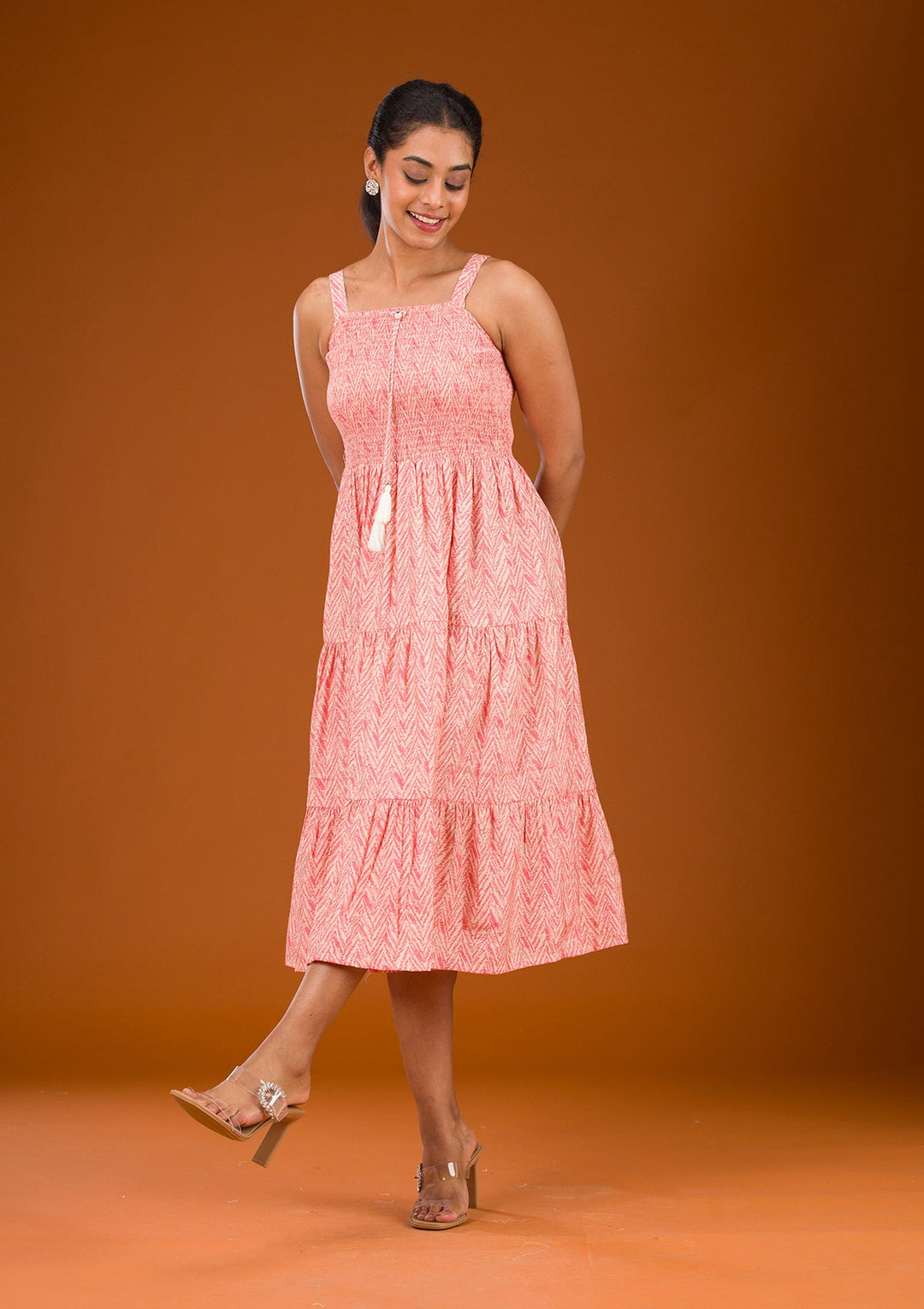 Peach Threadwork Semi Crepe Readymade Salwar Suit-Koskii