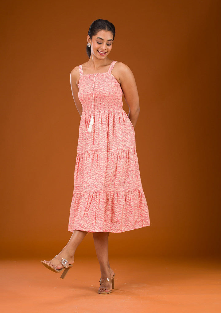 Peach Threadwork Semi Crepe Readymade Salwar Suit-Koskii