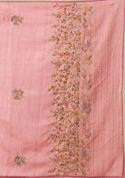 Peach Threadwork Silk Saree-Koskii