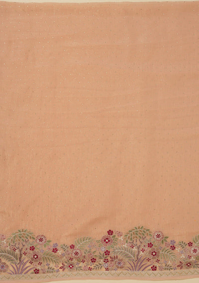 Peach Threadwork Tissue Unstitched Salwar Suit-Koskii