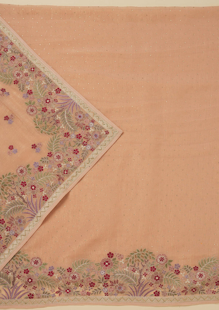 Peach Threadwork Tissue Unstitched Salwar Suit-Koskii