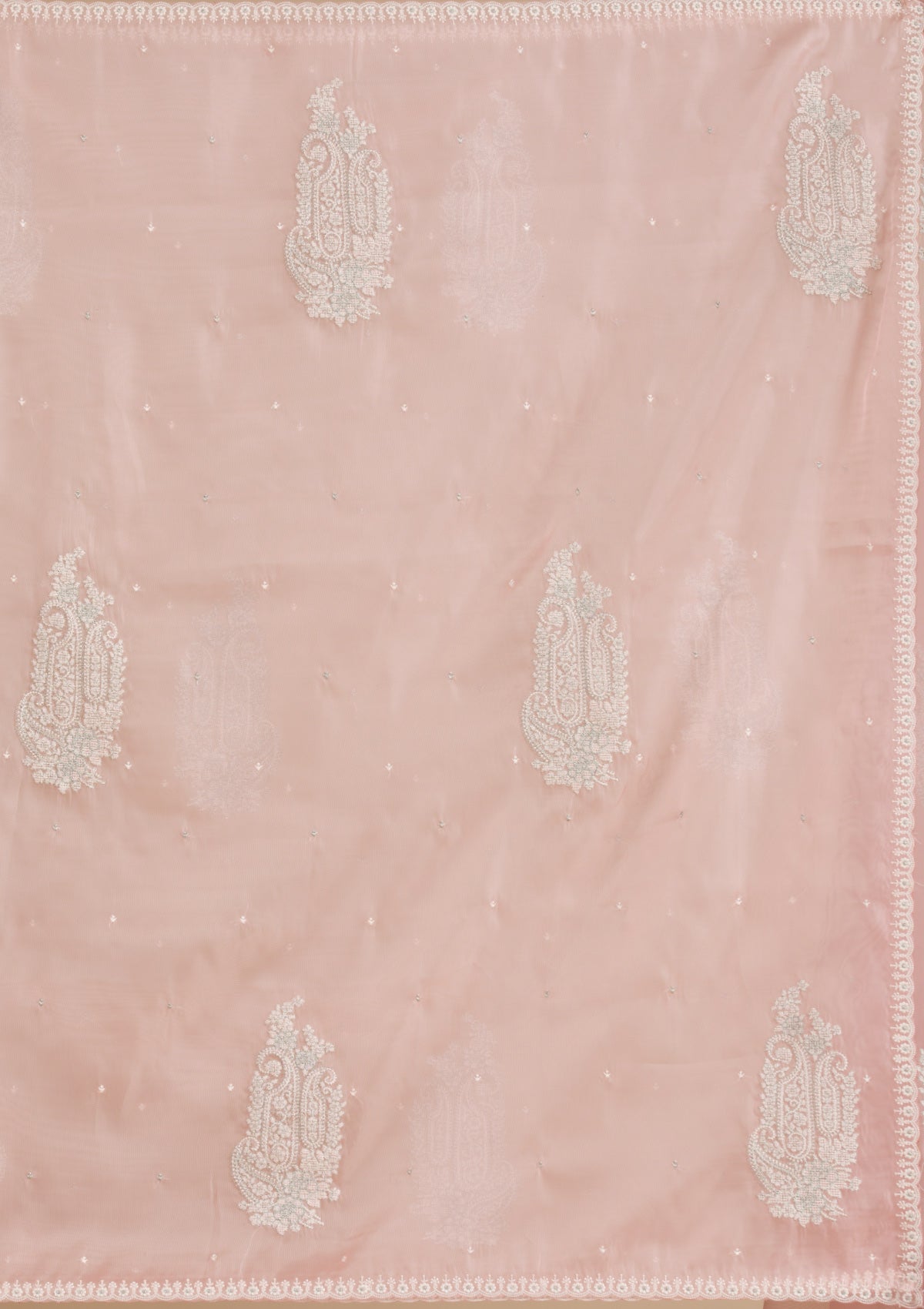 Peach Threadwork Tissue Saree-Koskii