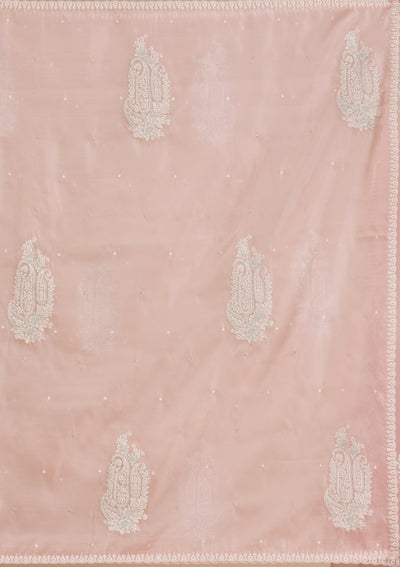 Peach Threadwork Tissue Saree-Koskii