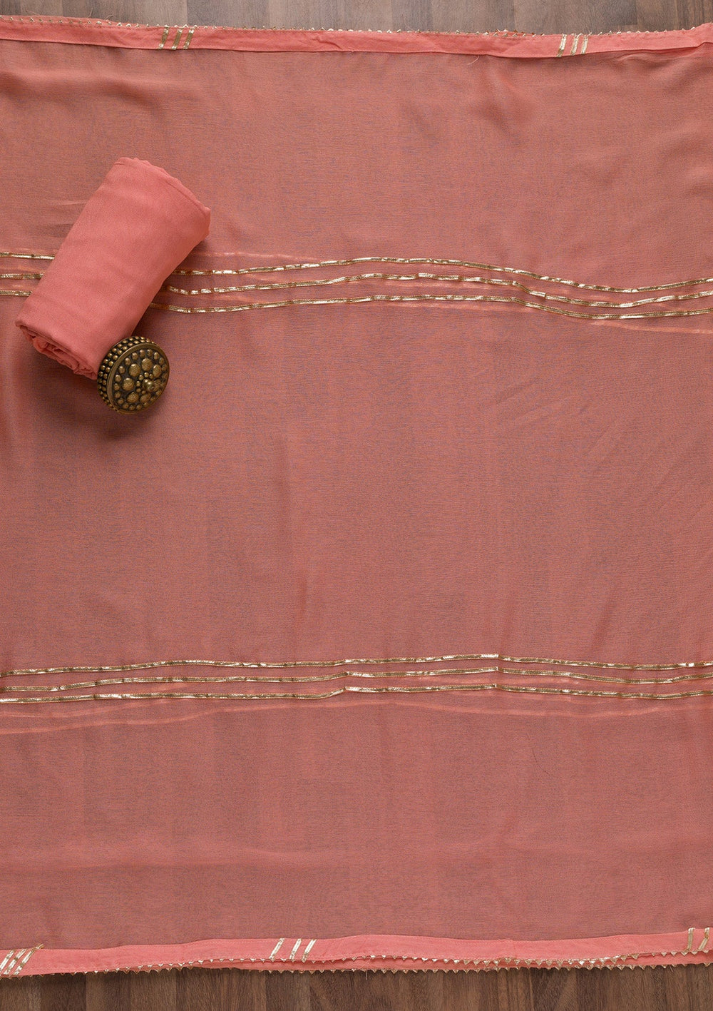 Peach Zardosi Organza Unstitched Salwar Suit-Koskii