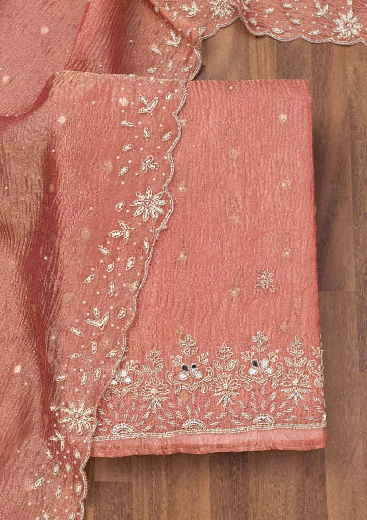 Peach Zardosi Tissue Unstitched Salwar Suit-Koskii