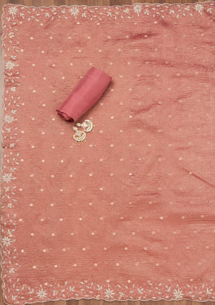 Peach Zardosi Tissue Unstitched Salwar Suit-Koskii