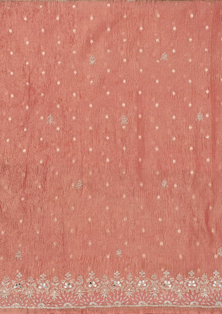 Peach Zardosi Tissue Unstitched Salwar Suit-Koskii