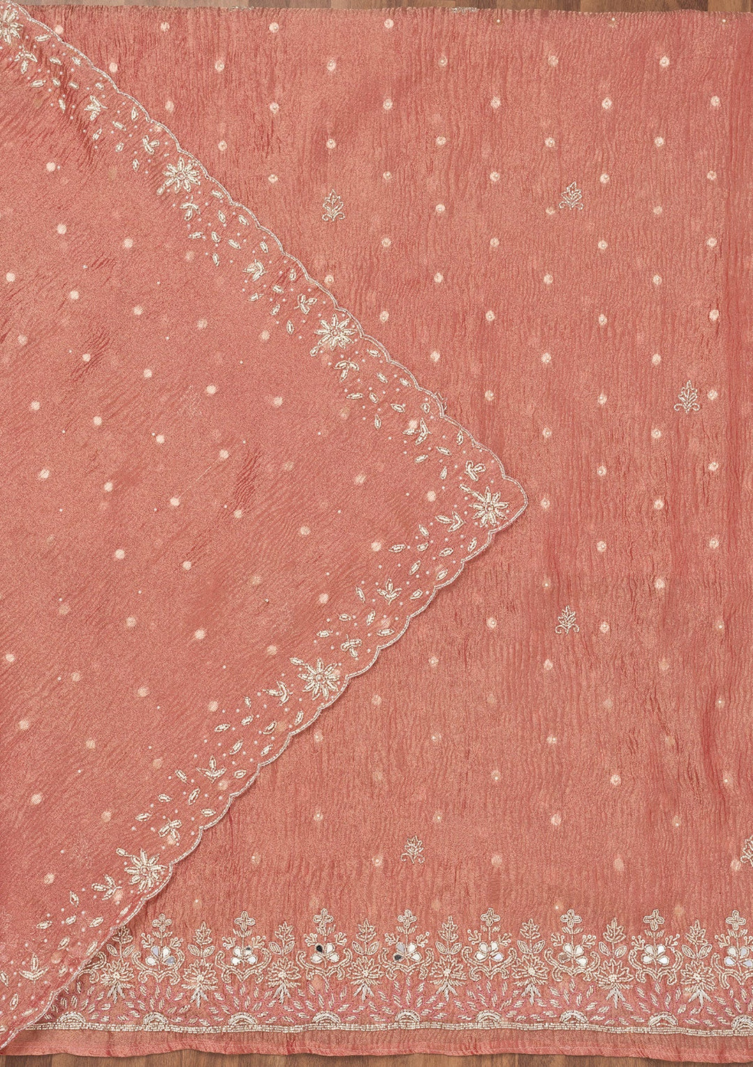 Peach Zardosi Tissue Unstitched Salwar Suit-Koskii