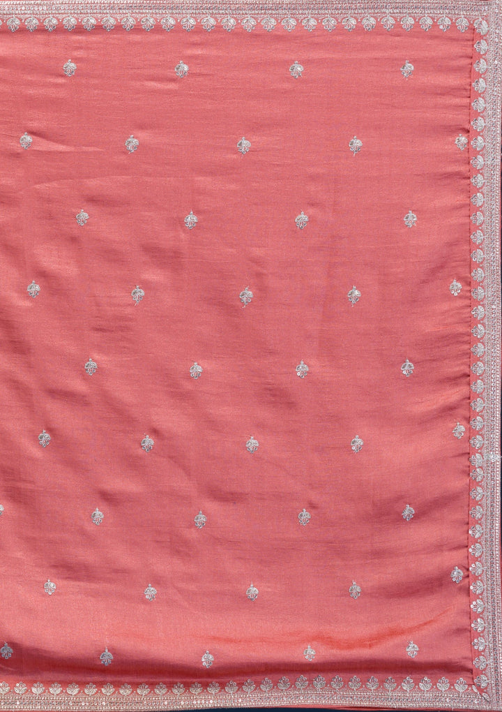 Peach Zariwork Art Silk Readymade Salwar Suit-Koskii