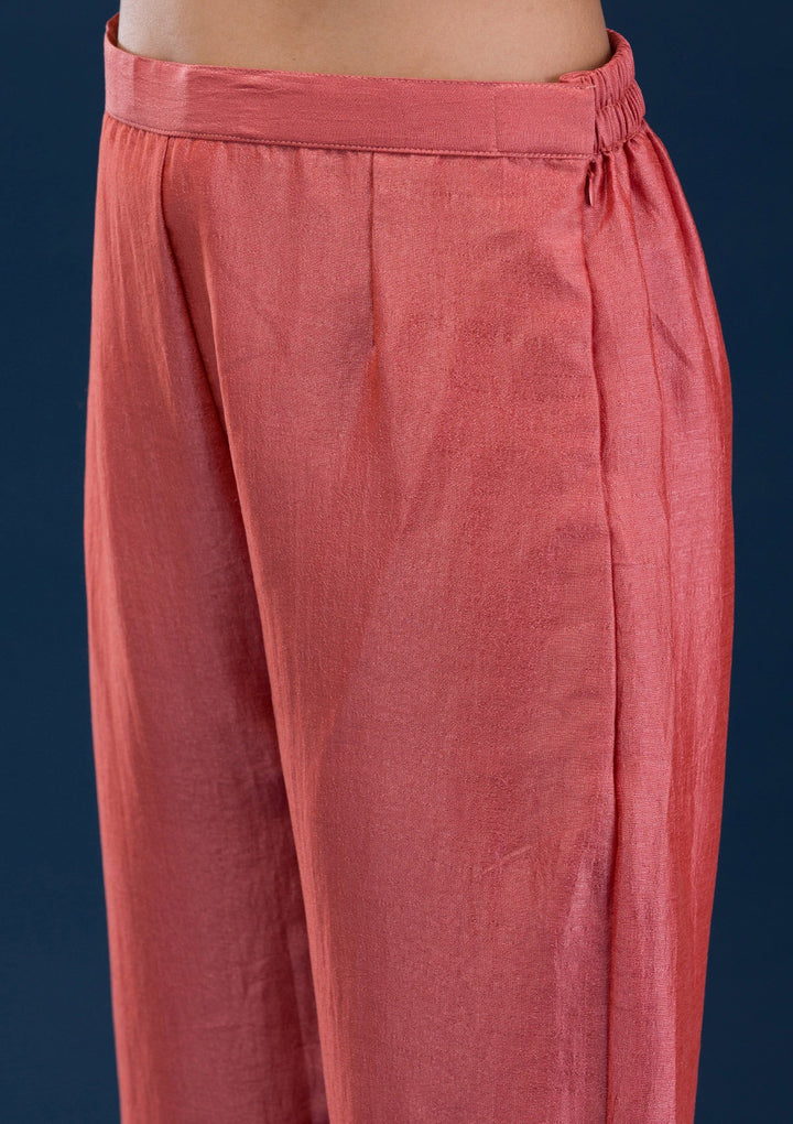 Peach Zariwork Art Silk Readymade Salwar Suit-Koskii