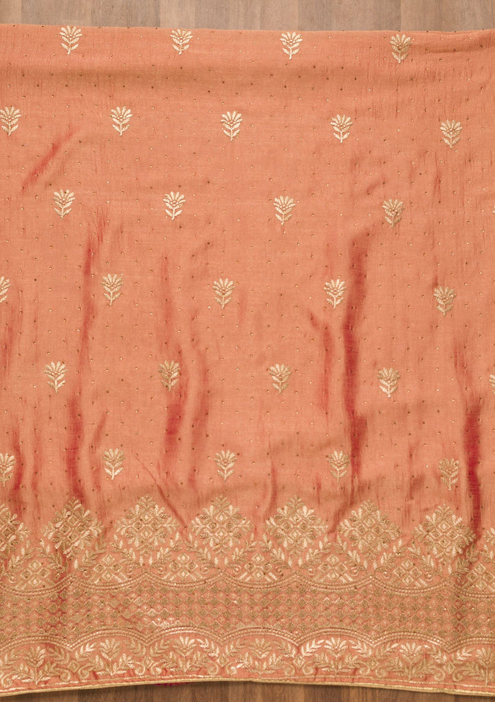 Peach Zariwork Art Silk Unstitched Salwar Suit-Koskii