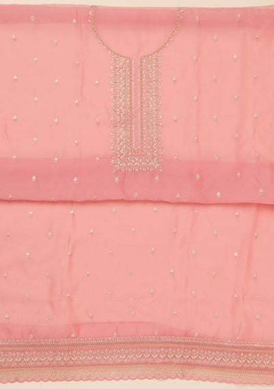 Peach Zariwork Art Silk Unstitched Salwar Suit-Koskii