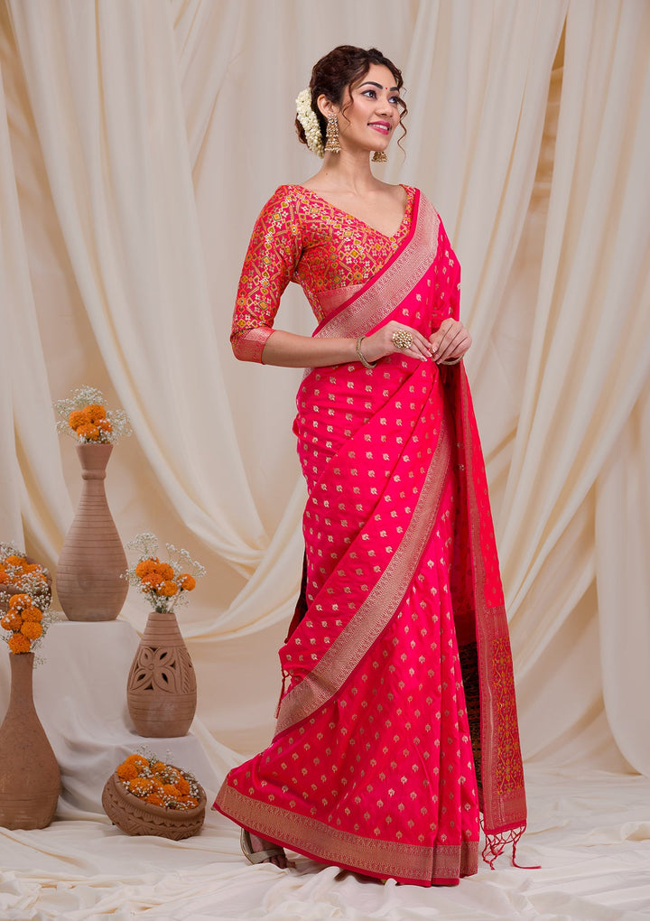Peach Zariwork Art Silk Saree-Koskii