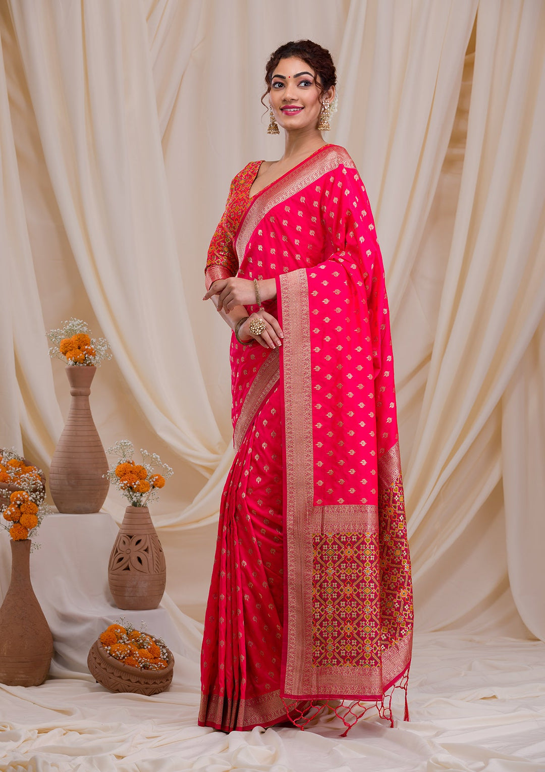 Peach Zariwork Art Silk Saree-Koskii