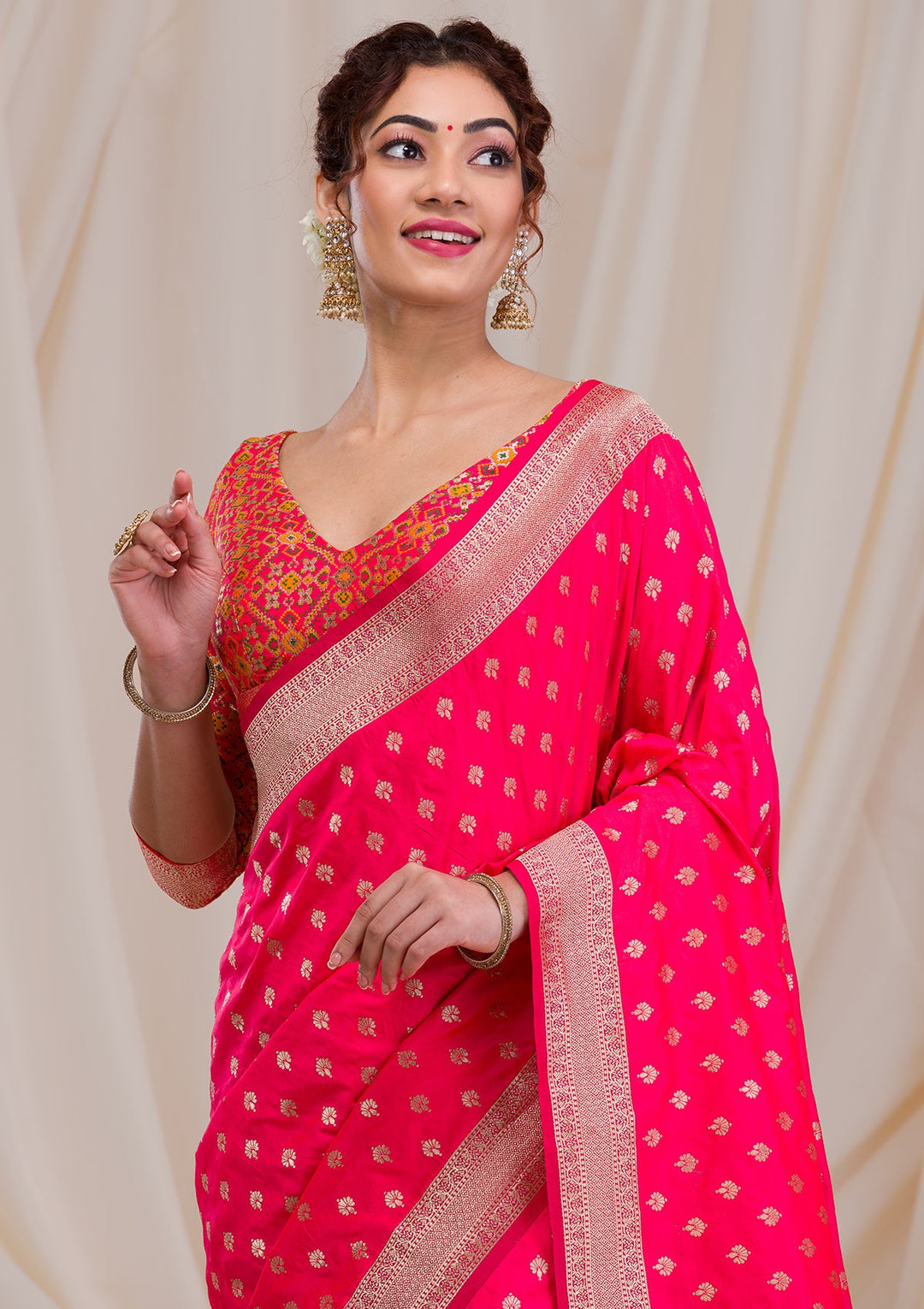 Peach Zariwork Art Silk Saree-Koskii