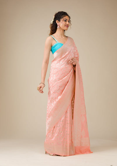 Peach Zariwork Art Silk Saree