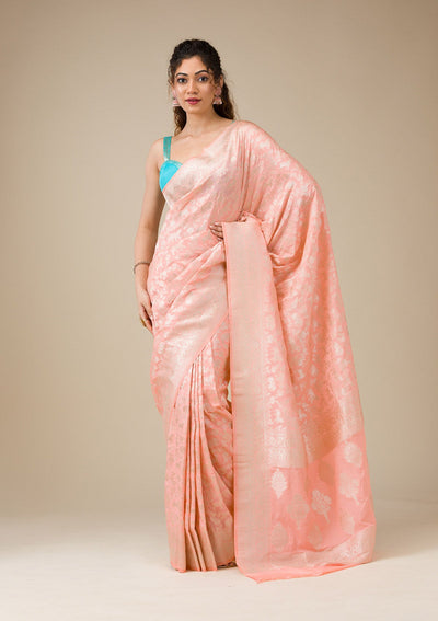 Peach Zariwork Art Silk Saree