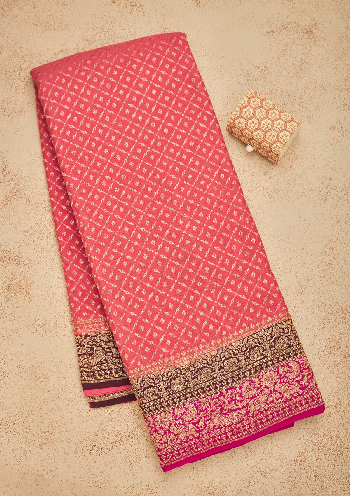 Peach Zariwork Art Silk Saree-Koskii