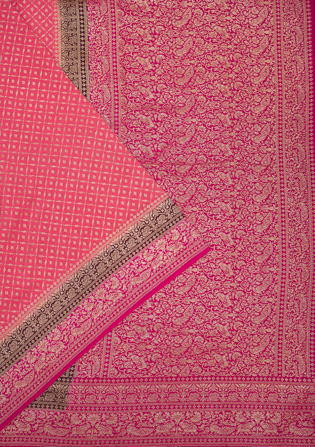 Peach Zariwork Pure Silk Saree