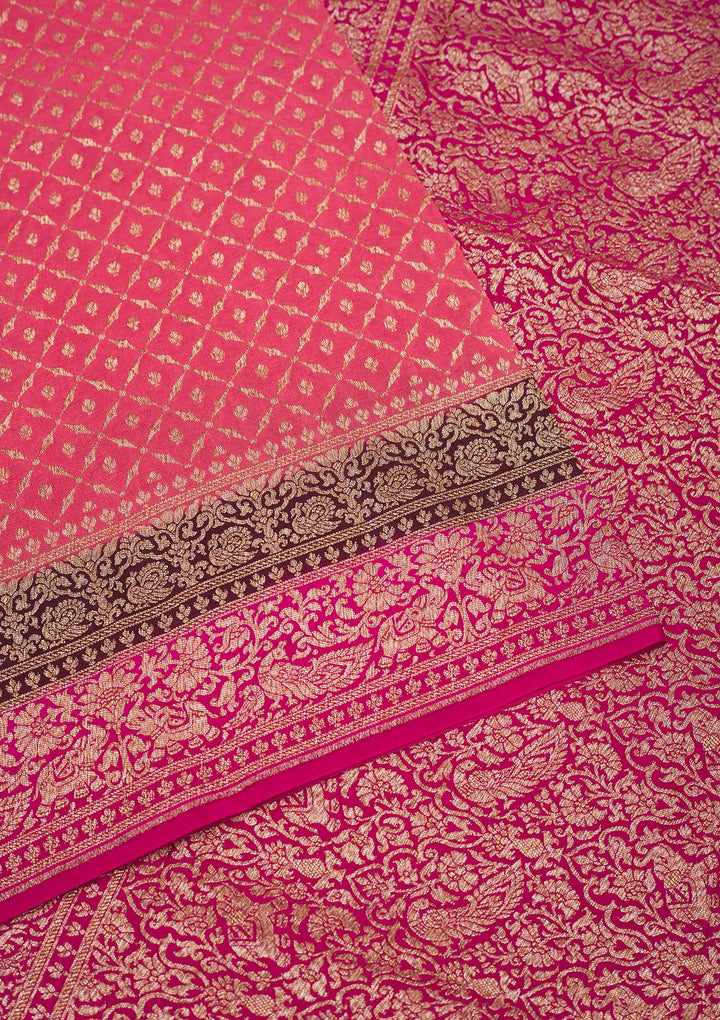 Peach Zariwork Pure Silk Saree