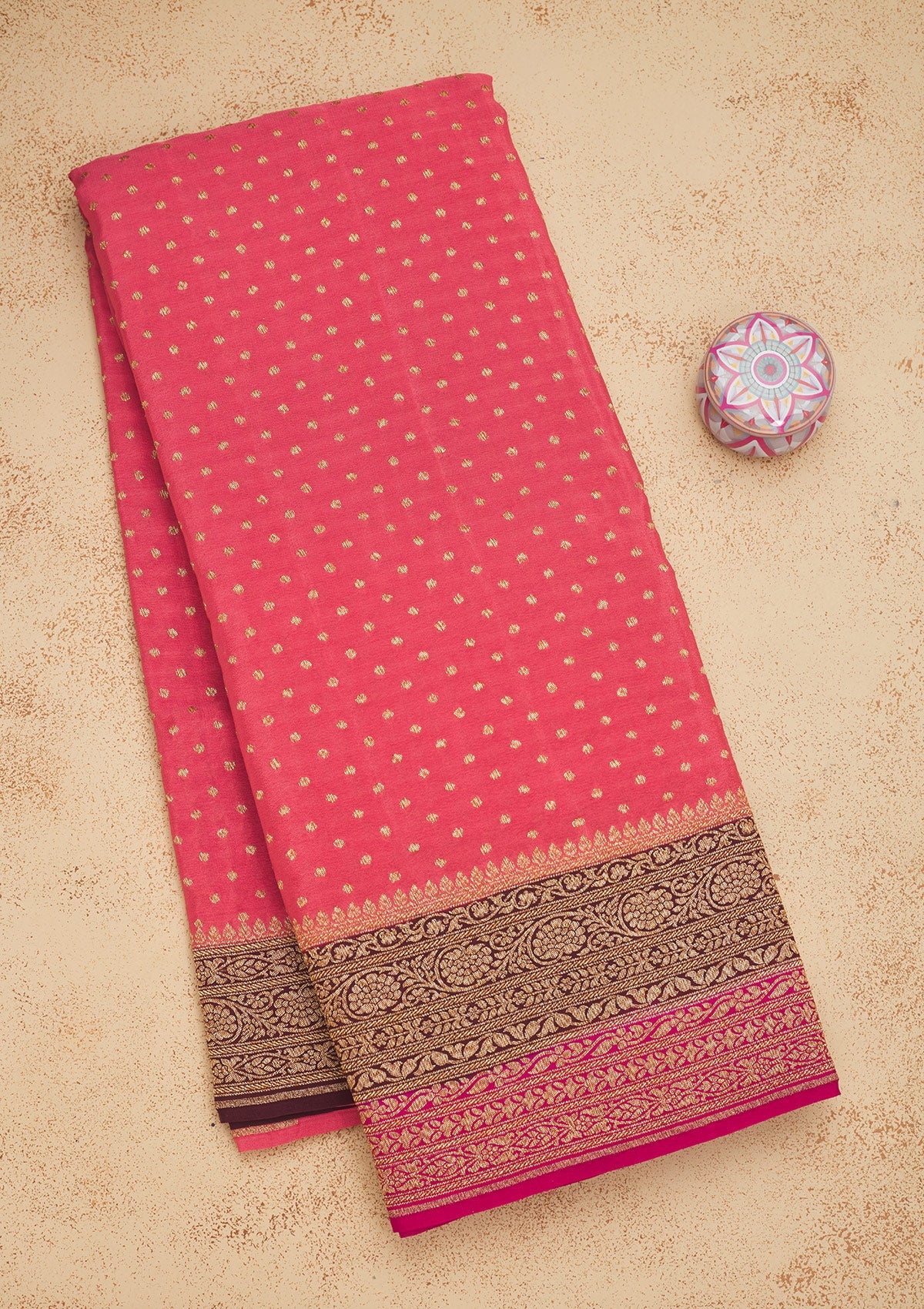 Peach Zariwork Art Silk Saree-Koskii