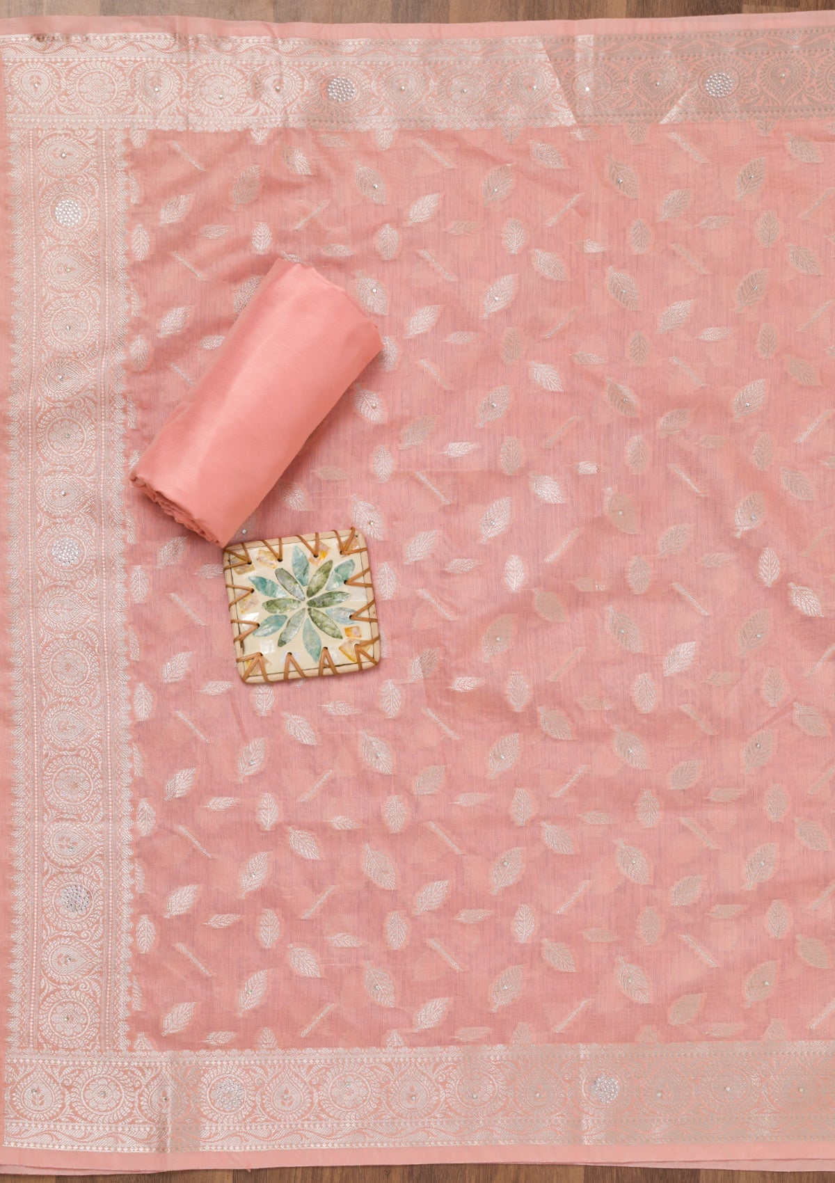 Peach Zariwork Banarasi Unstitched Salwar Suit-Koskii