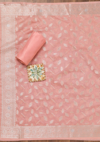 Peach Zariwork Banarasi Unstitched Salwar Suit-Koskii