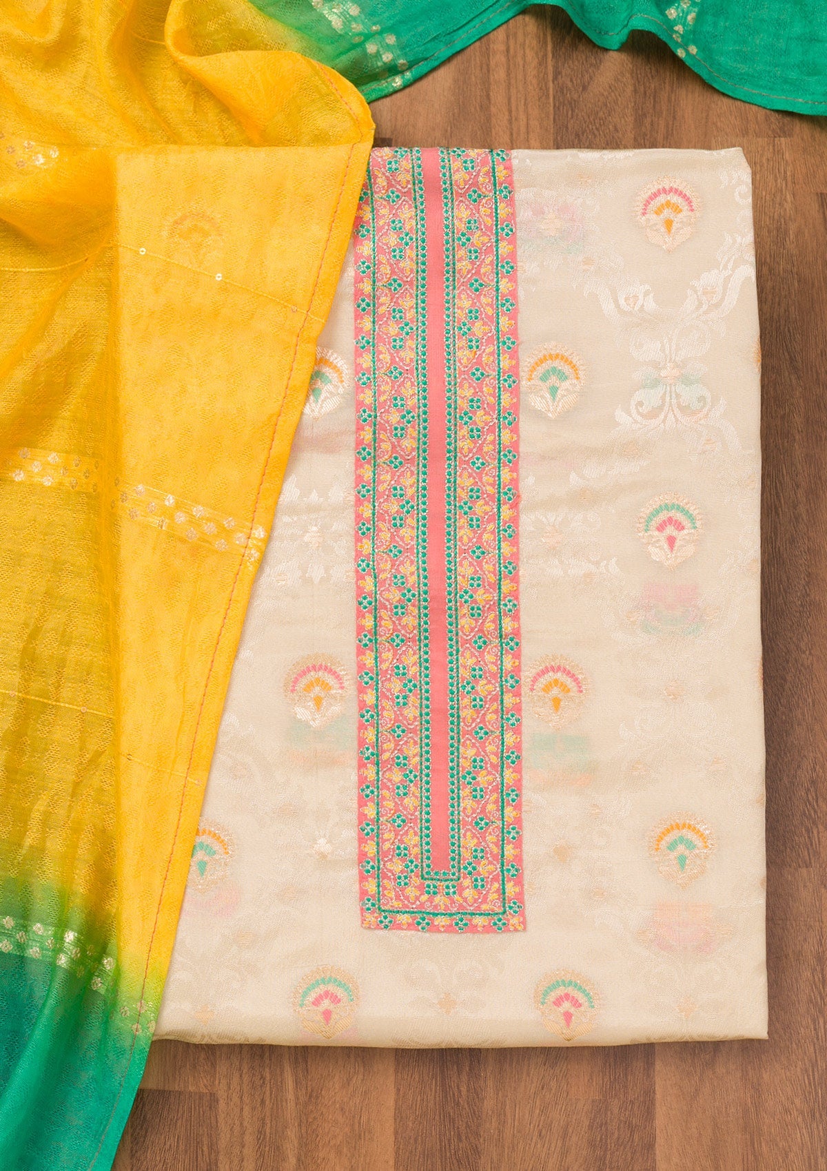 Peach Zariwork Banarasi Unstitched Salwar Suit-Koskii