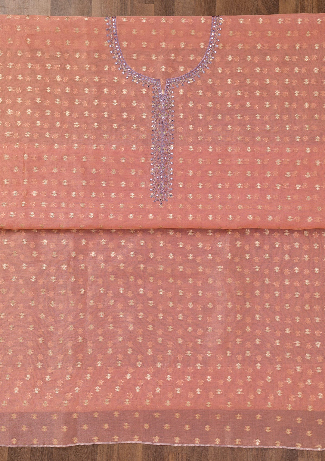 Peach Zariwork Banarasi Unstitched Salwar Suit-Koskii