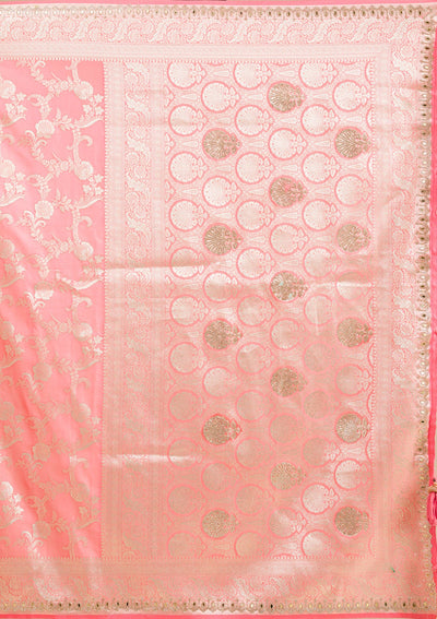 Peach Zariwork Banarasi Silk Saree-Koskii