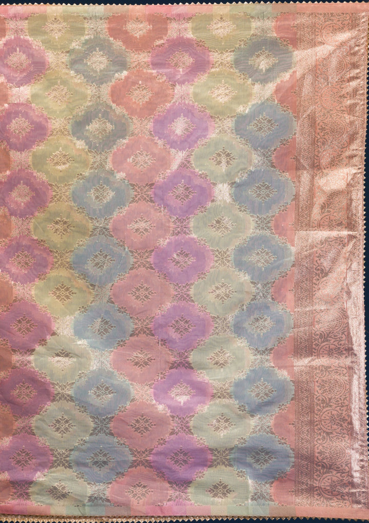 Peach Zariwork Chanderi Readymade Salwar Suit-Koskii