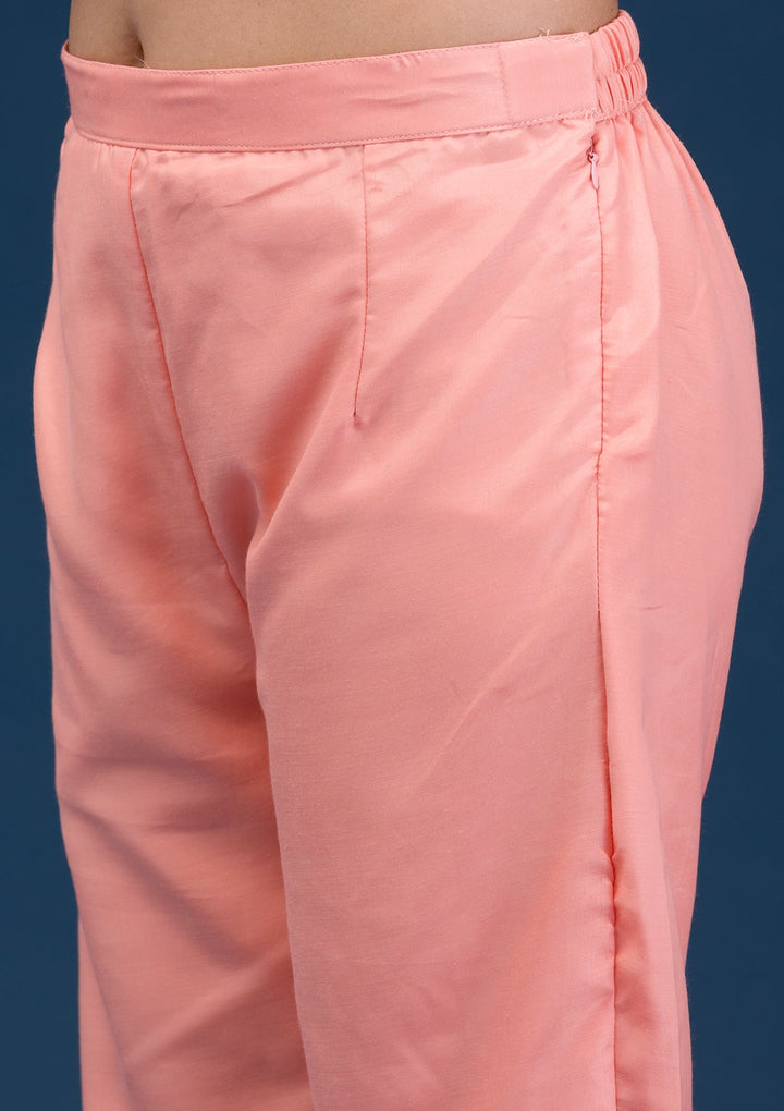 Peach Zariwork Chanderi Readymade Salwar Suit-Koskii