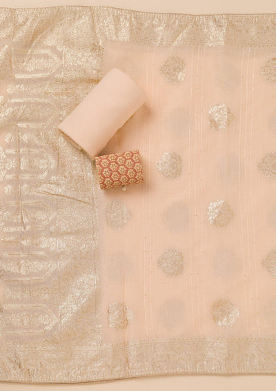 Peach Zariwork Chanderi Unstitched Salwar Suit-Koskii