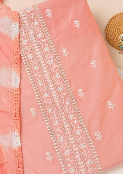 Peach Zariwork Chanderi Unstitched Salwar Suit-Koskii