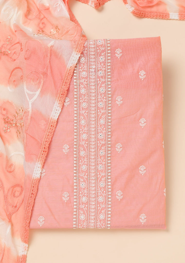 Peach Zariwork Chanderi Unstitched Salwar Suit-Koskii