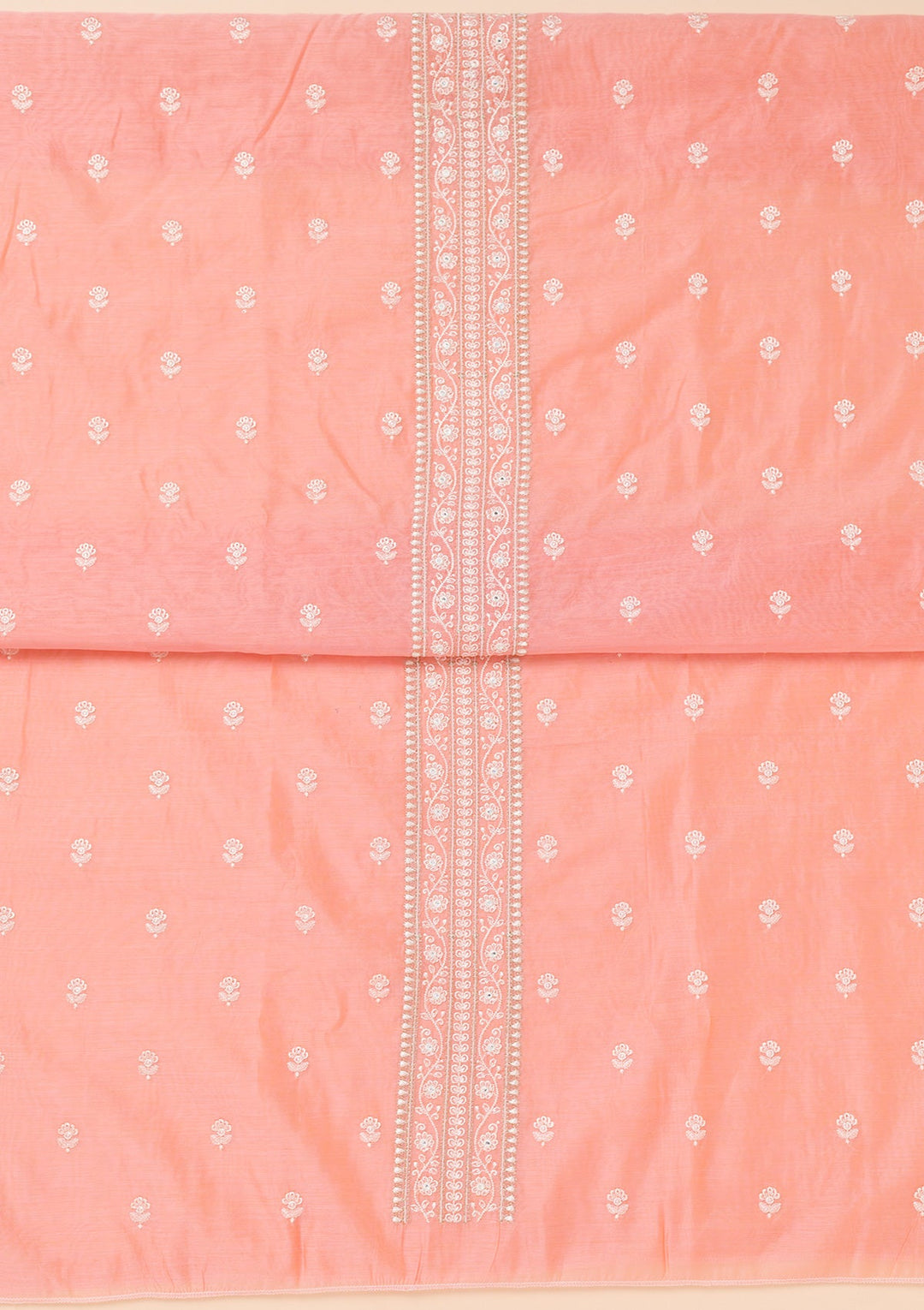 Peach Zariwork Chanderi Unstitched Salwar Suit-Koskii