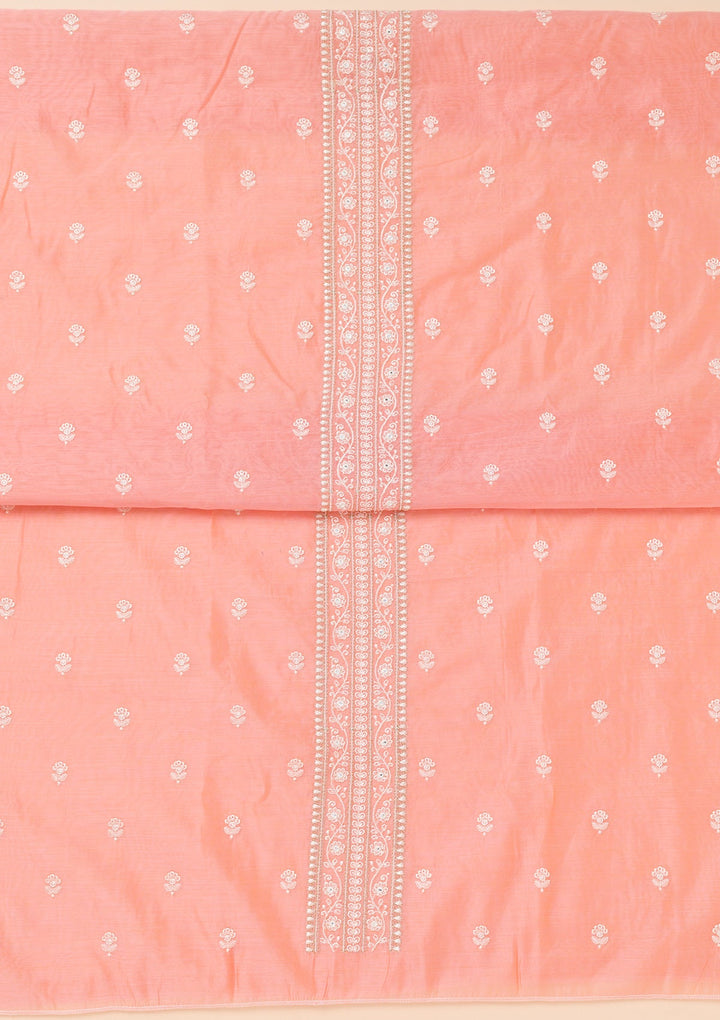 Peach Zariwork Chanderi Unstitched Salwar Suit-Koskii