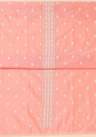 Peach Zariwork Chanderi Unstitched Salwar Suit-Koskii